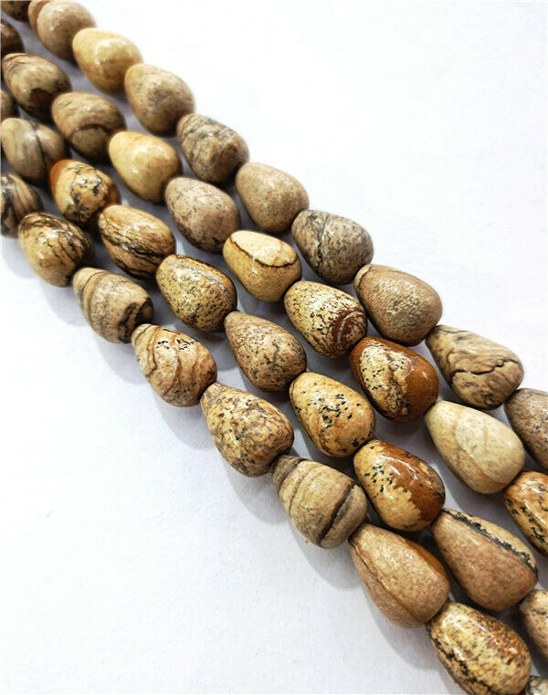 1 Strand 14x10mm Natural Brown Picture Jasper Teardrop Spacer Beads 15.5" HH7871