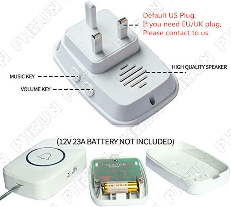 Wireless Doorbell Push Button Adjustable Volume 1000FT For Home/Office/Classroom
