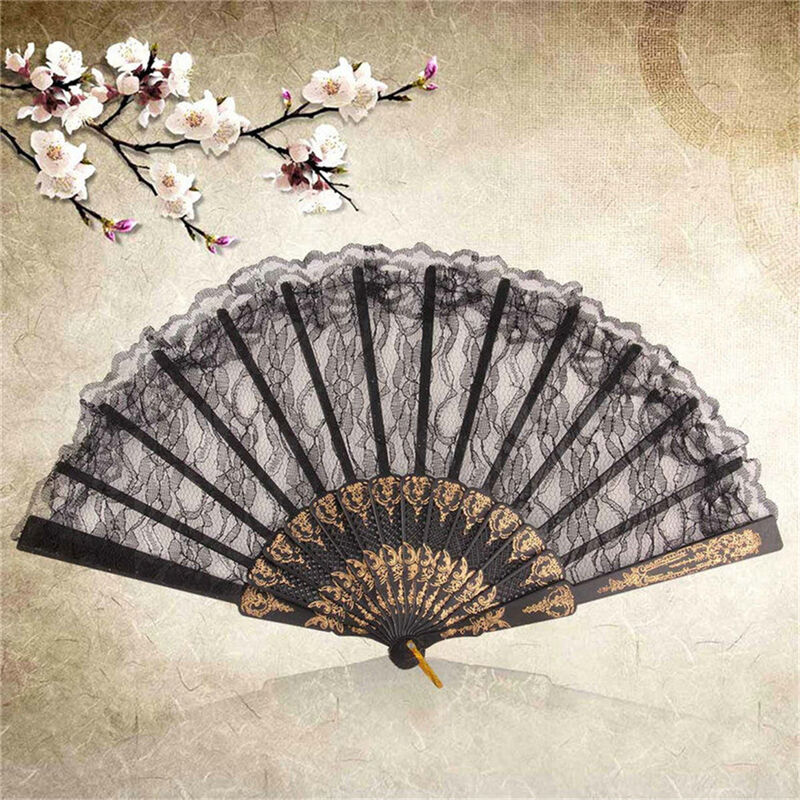 Spanish Lace Flower Silk Folding Wedding Prom Party Hand Held Dance Fans HoDD