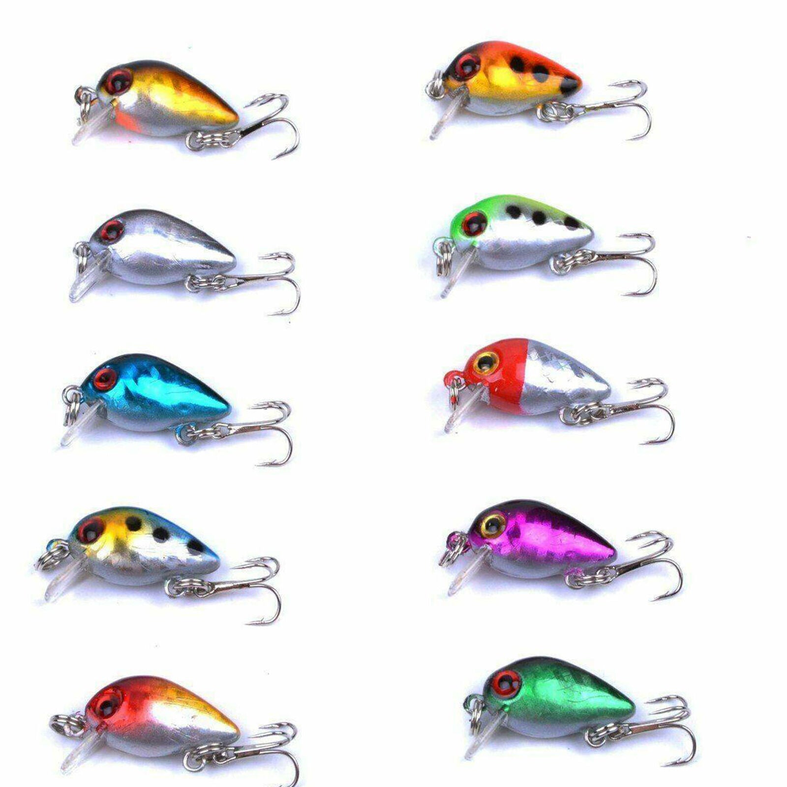 10Pc Mini Fishing Lures Kinds Of Minnow Fish Bass Tackle Hooks Baits Crankbait