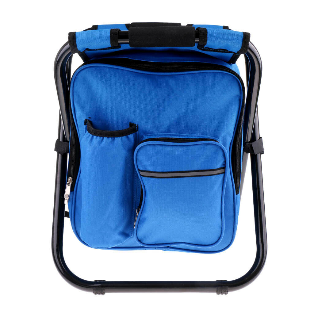 Foldable Backpack Chair Portable Camping Stool with Cooler Bag blue