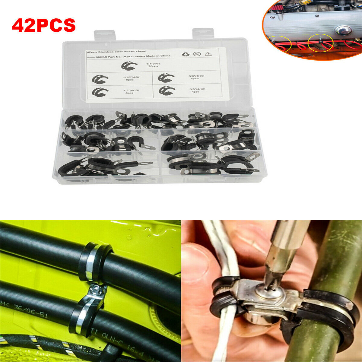 42PC 5 kinds Car Hose Rubber Pad Insulation Clamp Cable Clamp Classification Kit