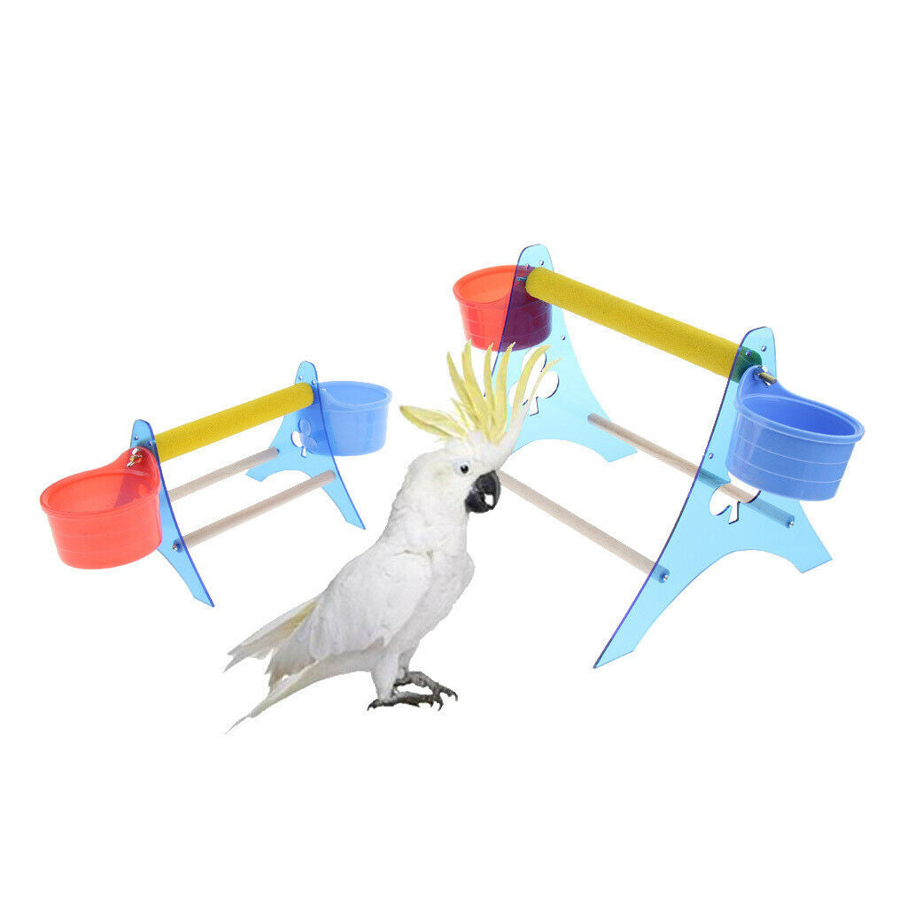 Pet Bird Parrot Table Perch with Cup for Watering & Feeding Small