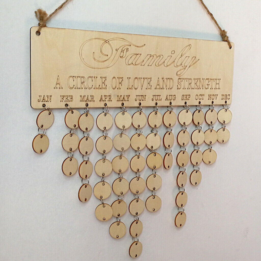 Rustic Wooden Family Birthday Reminder Calendar Board Wall Hanging Plaque-