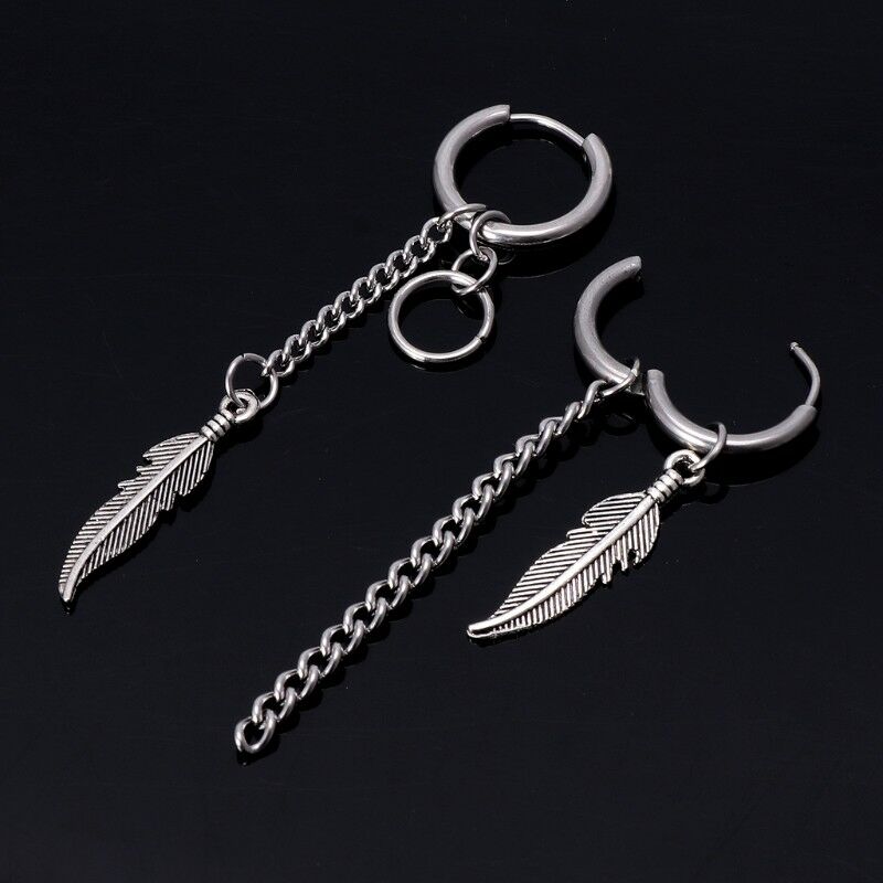 1 Pair Korean KPOP Feather Mismatch Tassel Drop Chain Earrings