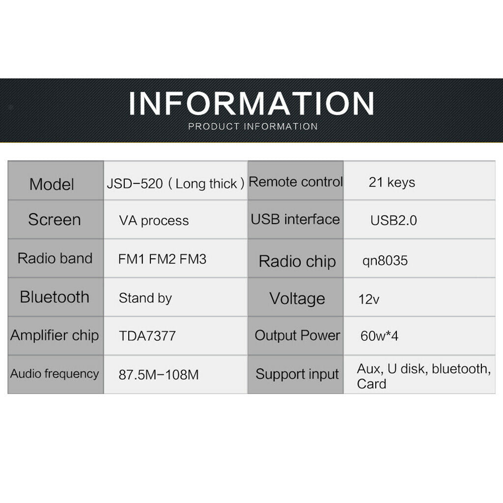 12V USB: 2.0 car radio MP3 player digital media receiver, handsfree phone,