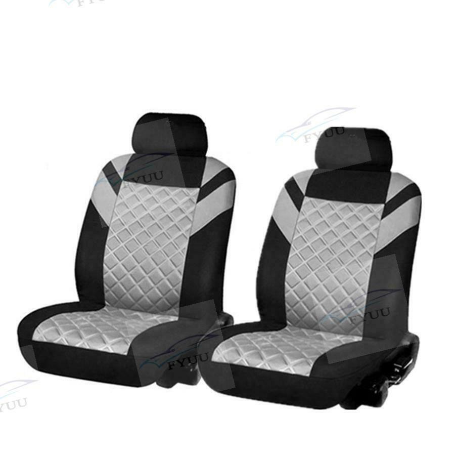 4 Front+Rear Seats Grey Diamond Pattern Car Seat Covers Universal w/ 5 headrests