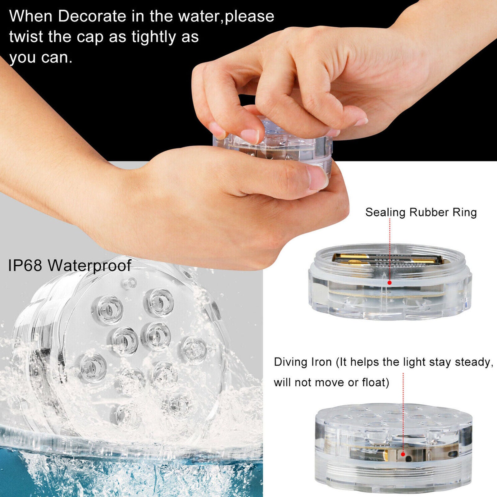 2 Packs Submersible LED Lights w/ Remote Waterproof Pool Fountain Tub Spa Light