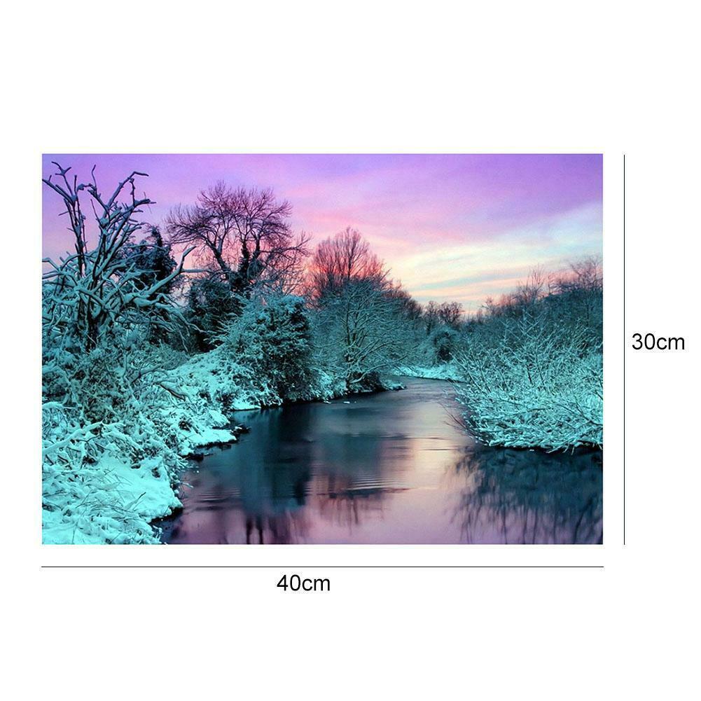 5D Diamond Embroider Painting DIY Snowy Forest Lake Full Drill Cross Stitch @