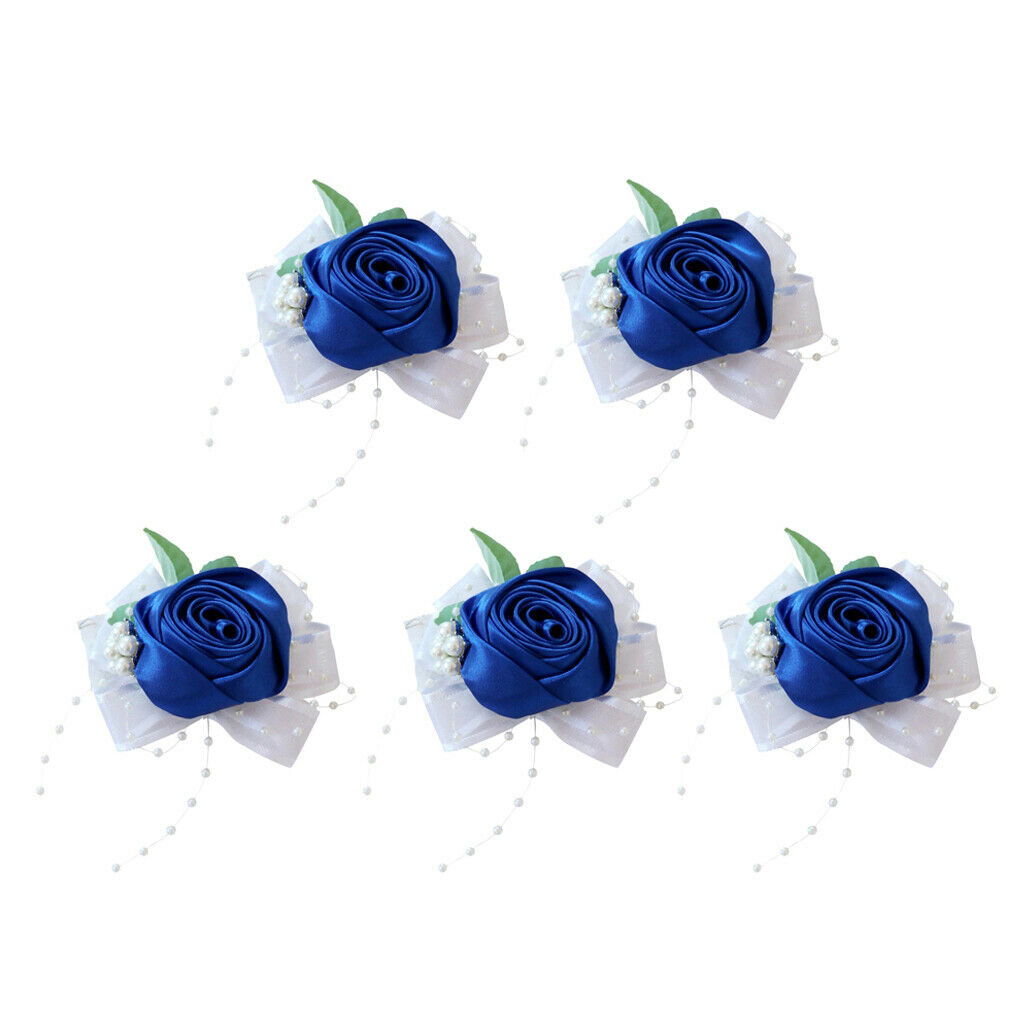 5pcs Romantic Pearls Wrist Corsage Rose Hand Flower Wedding Party Supplies Gift