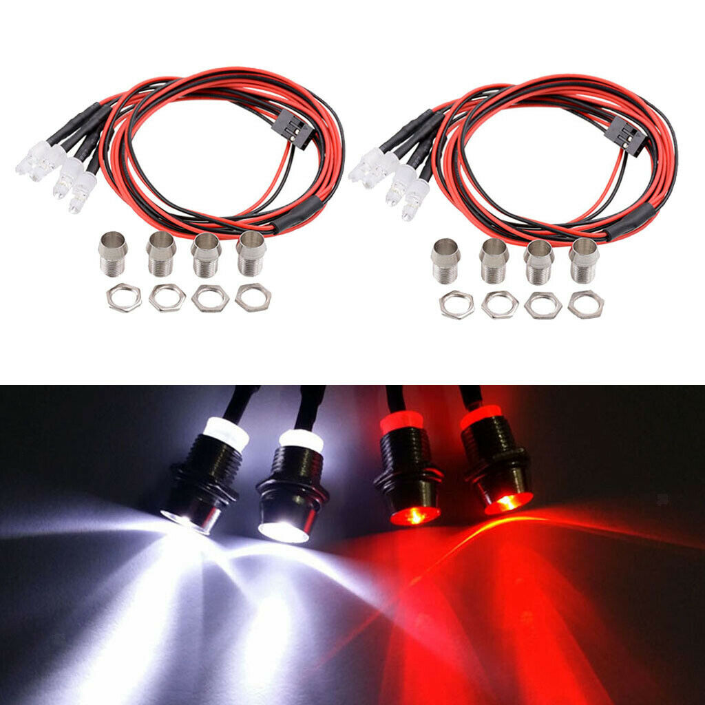 8 LED Headlights White Red Lights for 1/5 1/8 1/10 1/12 1/16 Truck DIY Parts