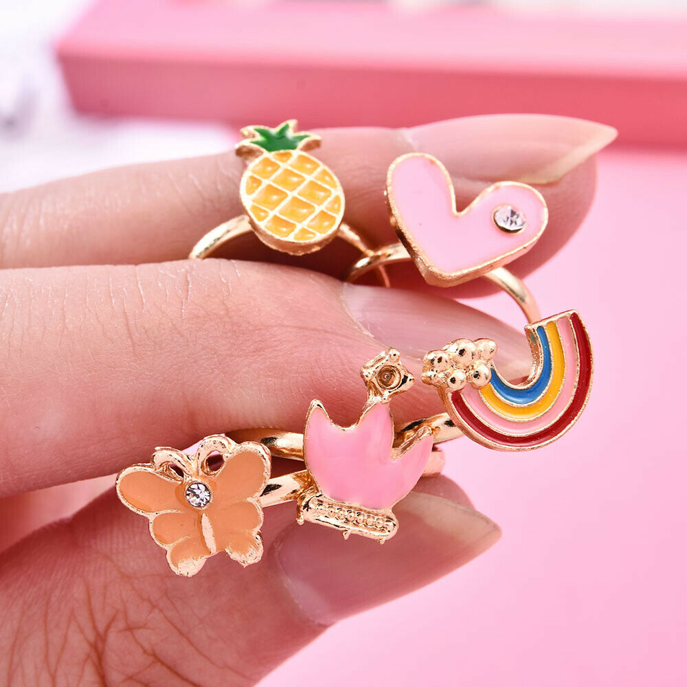 20Pcs/Set Girl Kids Cartoon Adjustable Rings Crystal Ring Jewelry Cute Xmas Gift