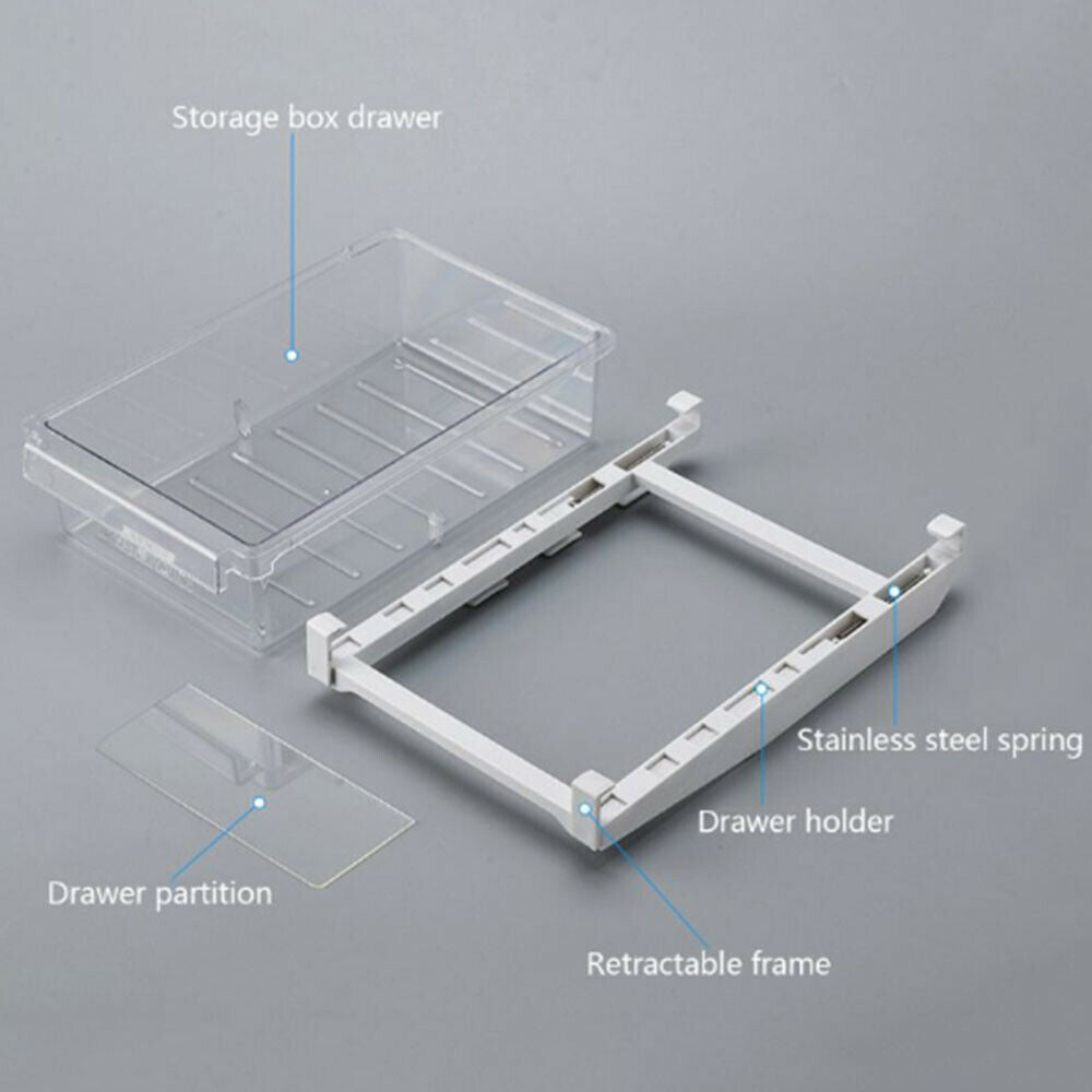 Fridge Organizer Storage Rack Freezer Shelf Pull-out Clear Storage Box Container