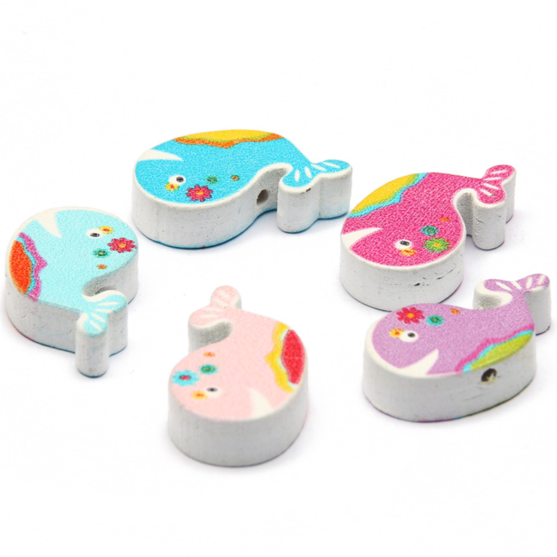50pcs Mixed Cartoons Whale Wooden Bead Loose Spacer Bead For Jewelry Making 26MM