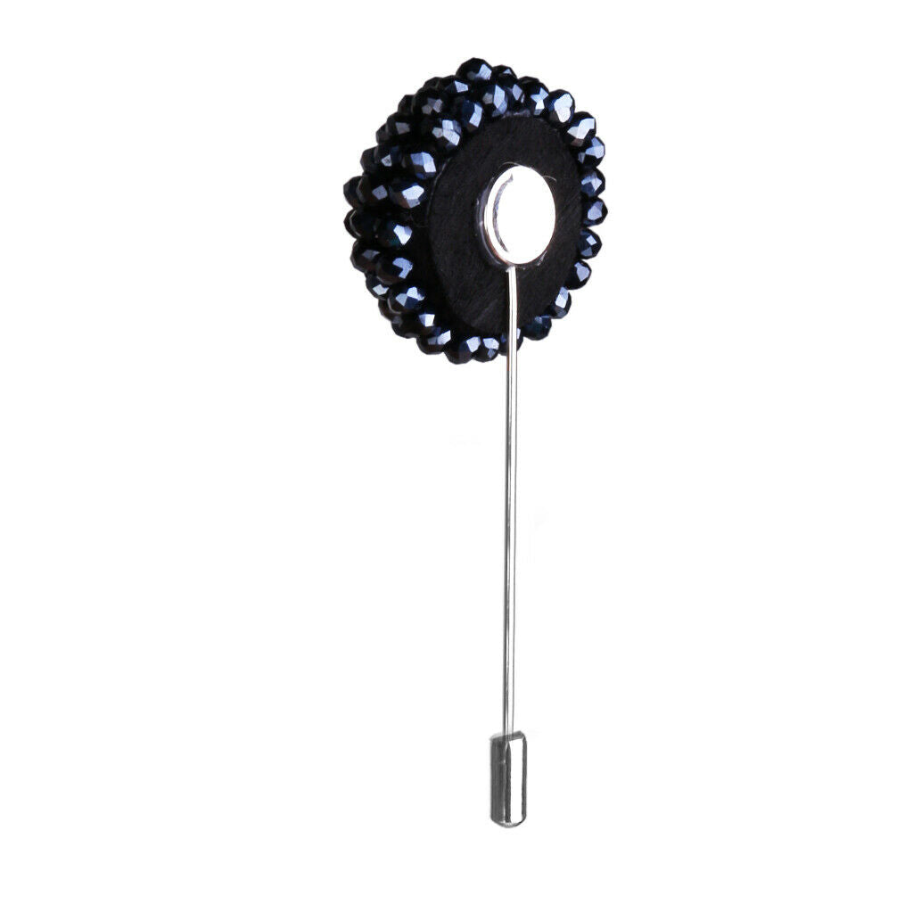 Handmade Crystal Round Spherical Stick Brooch Pin for Women Navy Blue