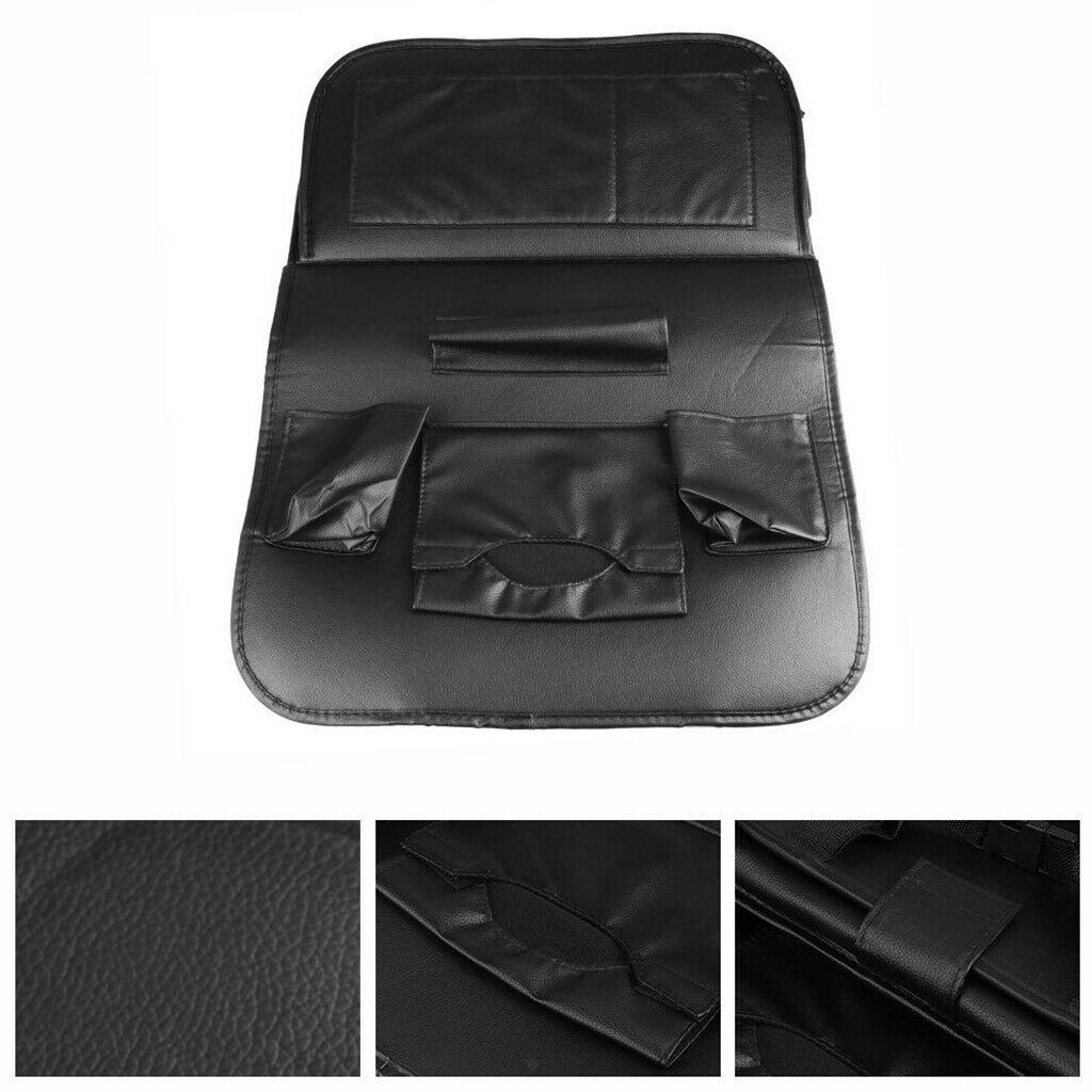 Car Backseat Organizer w/ Foldable Tray Multi Pocket Durable PU Leather