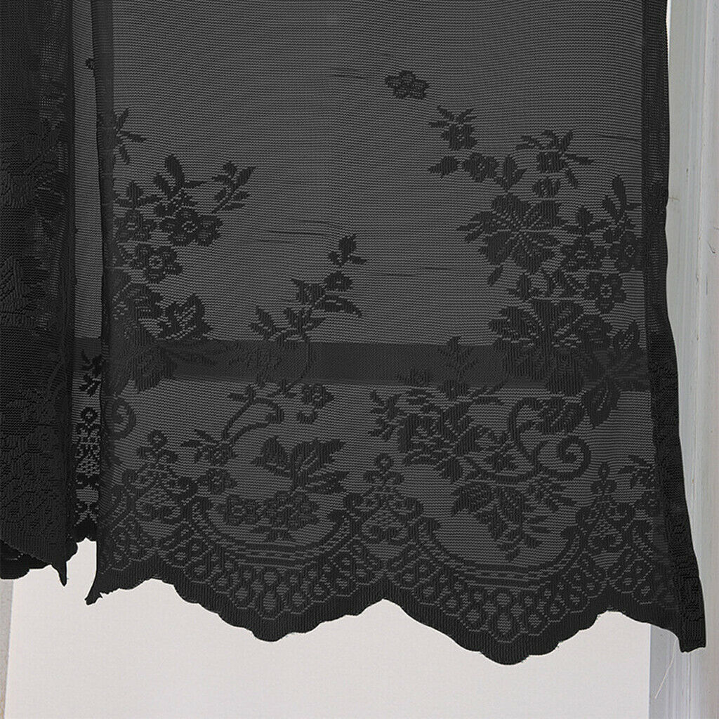 3 Pieces Kitchen Window Lace Curtain Set Embroidered CafÃ© Curtain Black_1