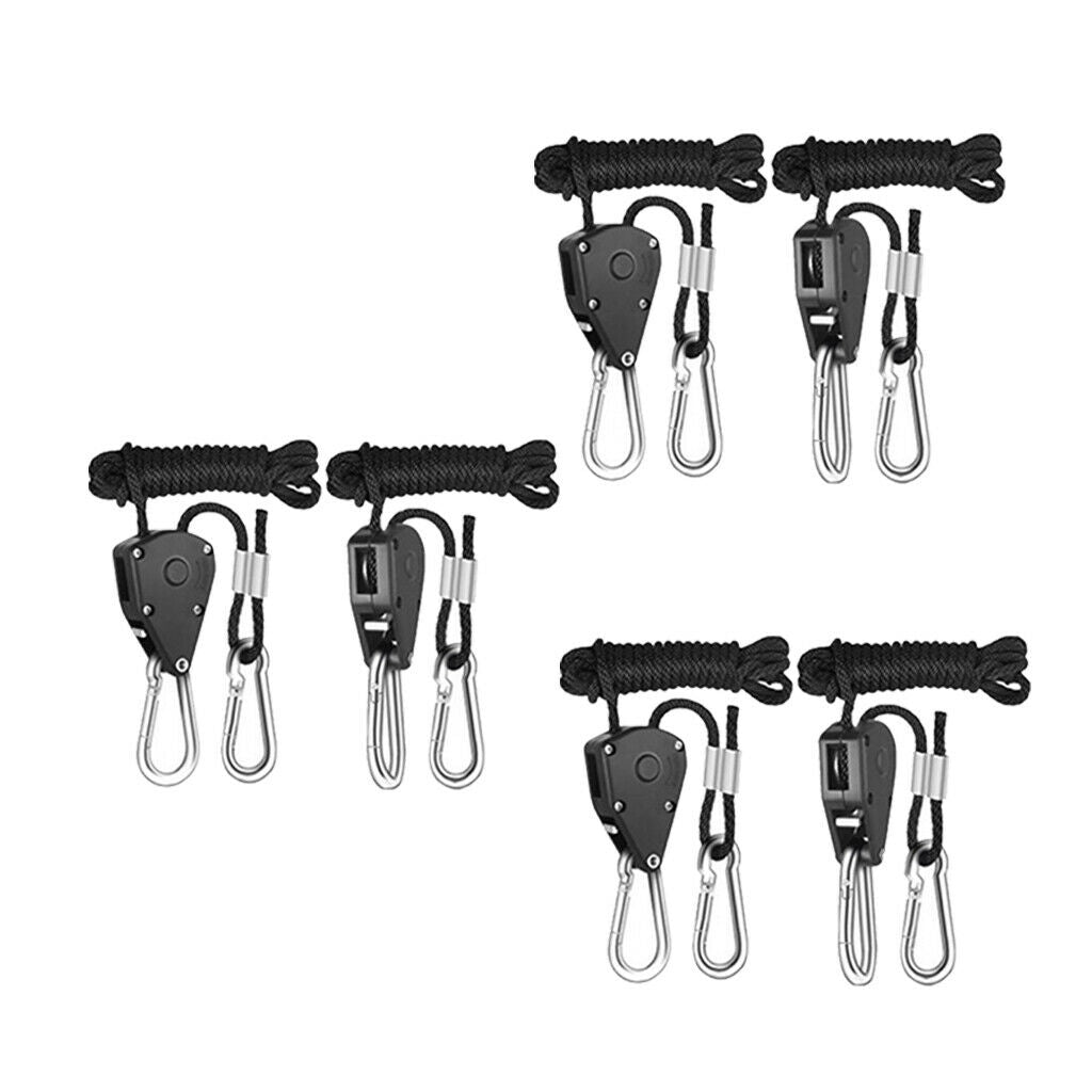 3 Pair 1/8" 2.5m Long Grow Light Rope Clip Hanger 68Kg Capacity Heavy Duty
