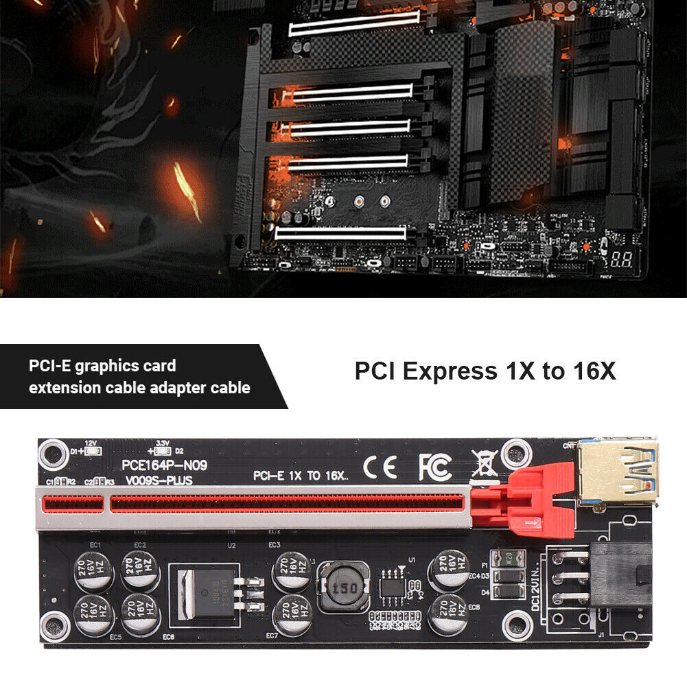 PCI-E Riser Board 1x To 16x GPU Extender Riser Adapter Card Cable Bitcoin Mini @