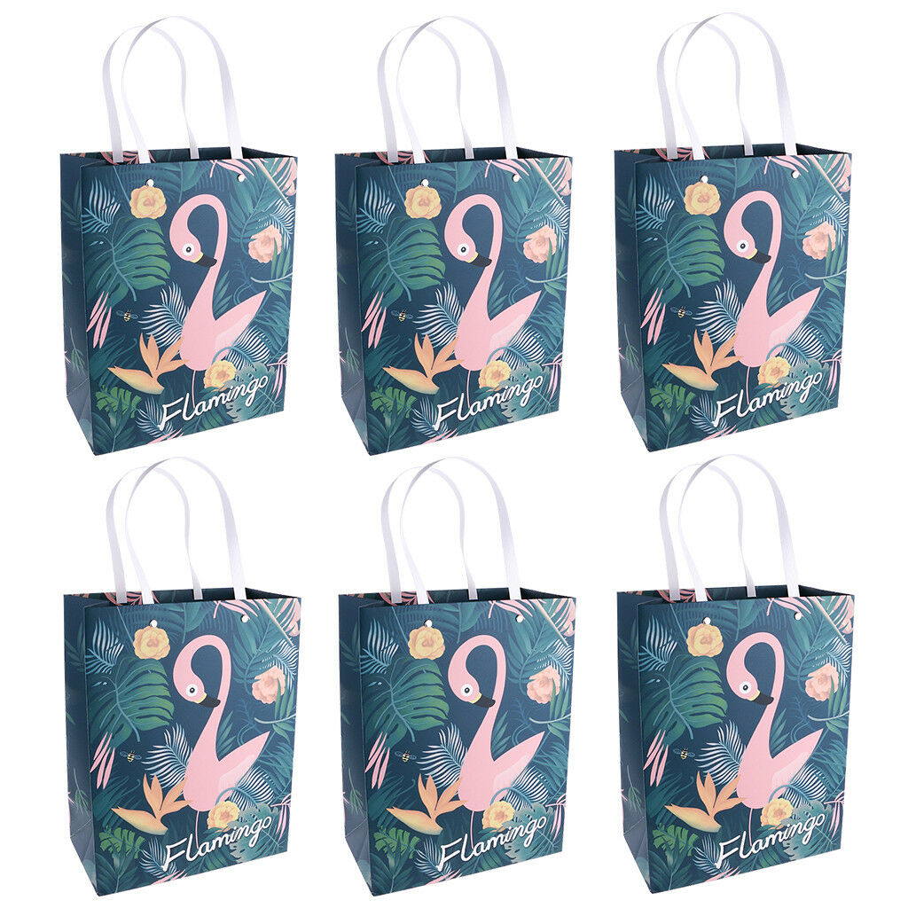 6x Flamingo Paper Loot Bags Favour Wedding XmasParty Gift Bags 13x9x14cm