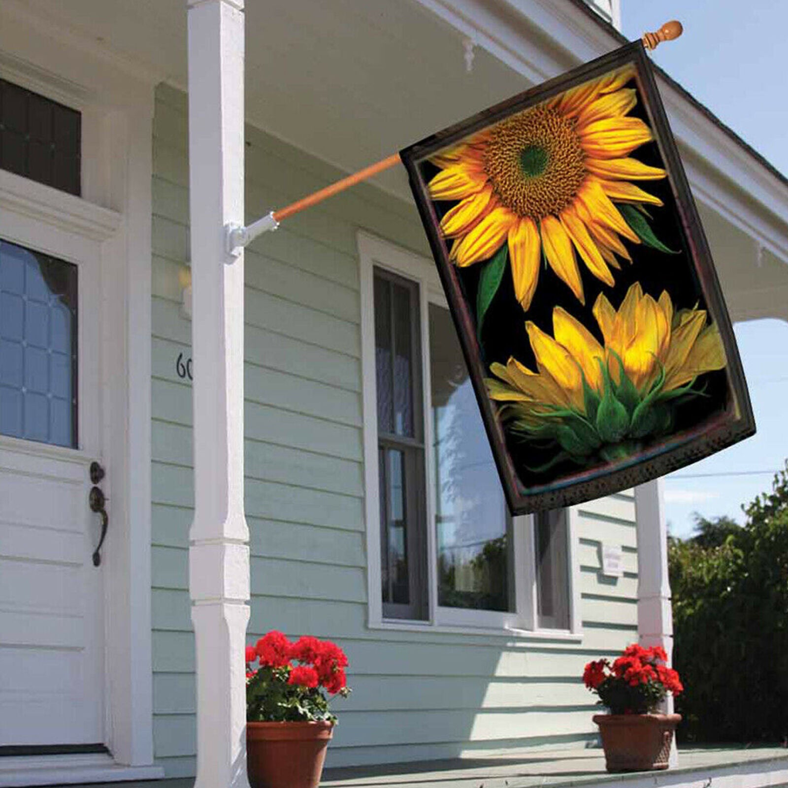 Toland Sunflowers on Black 28 x 40 Bright Yellow Flower Portrait House Flag