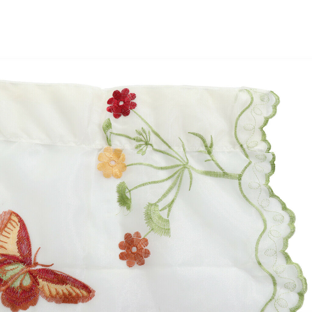 Roman Curtain Butterfly Tie Up Yarn Embroidered Sheer 200x80cm Beige