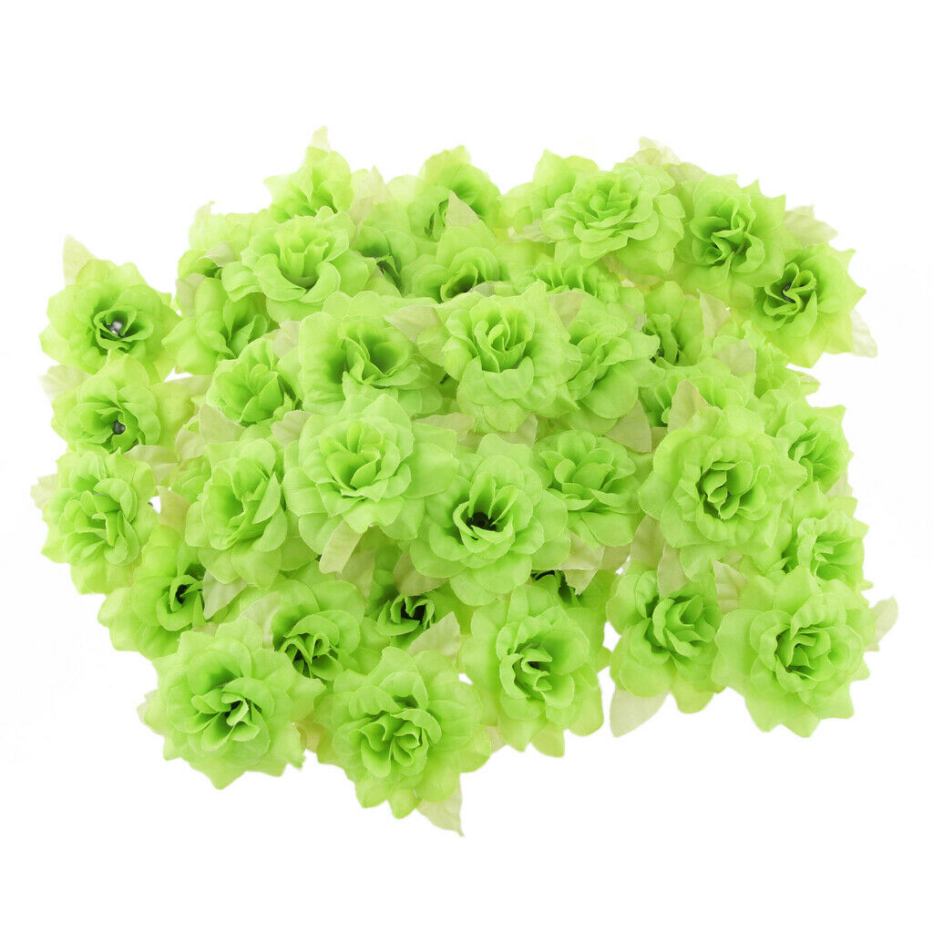 50Pcs Silk Rose Artificial Leaf Flower Head Wedding Home Party Decor Green