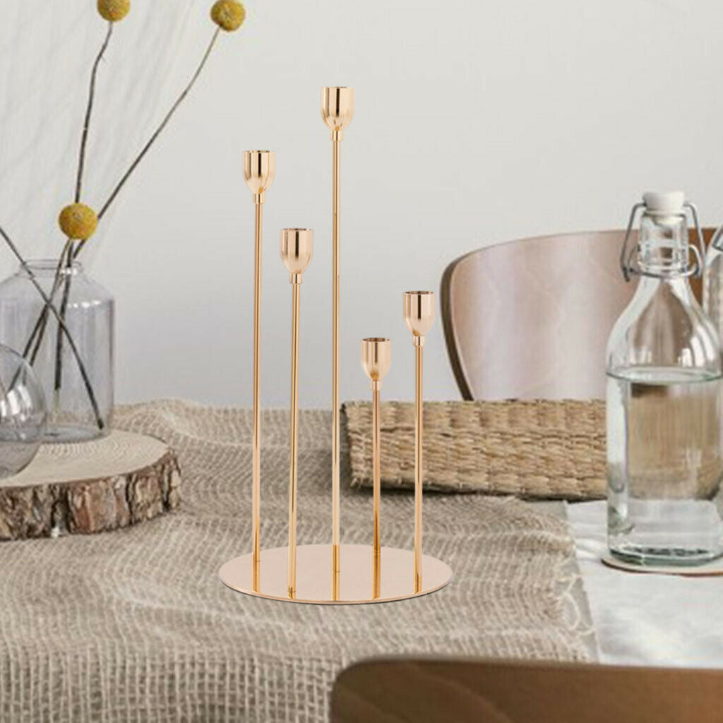 Tall 5 Heads Candelabra Taper Candle Holder Stand Desktop Party Ornament