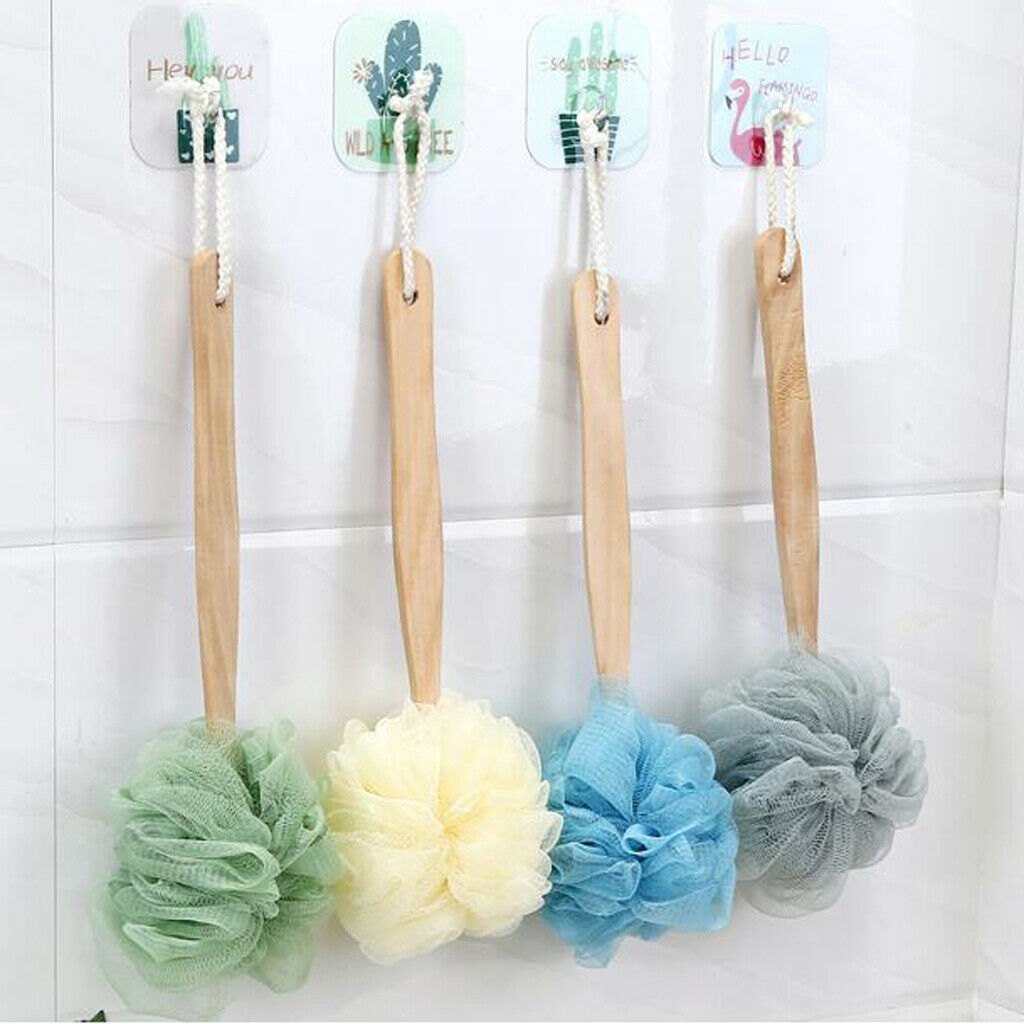 4x Long Handle Shower Body Brush Sponge Scrunchie Back Scrubber Exfoliator