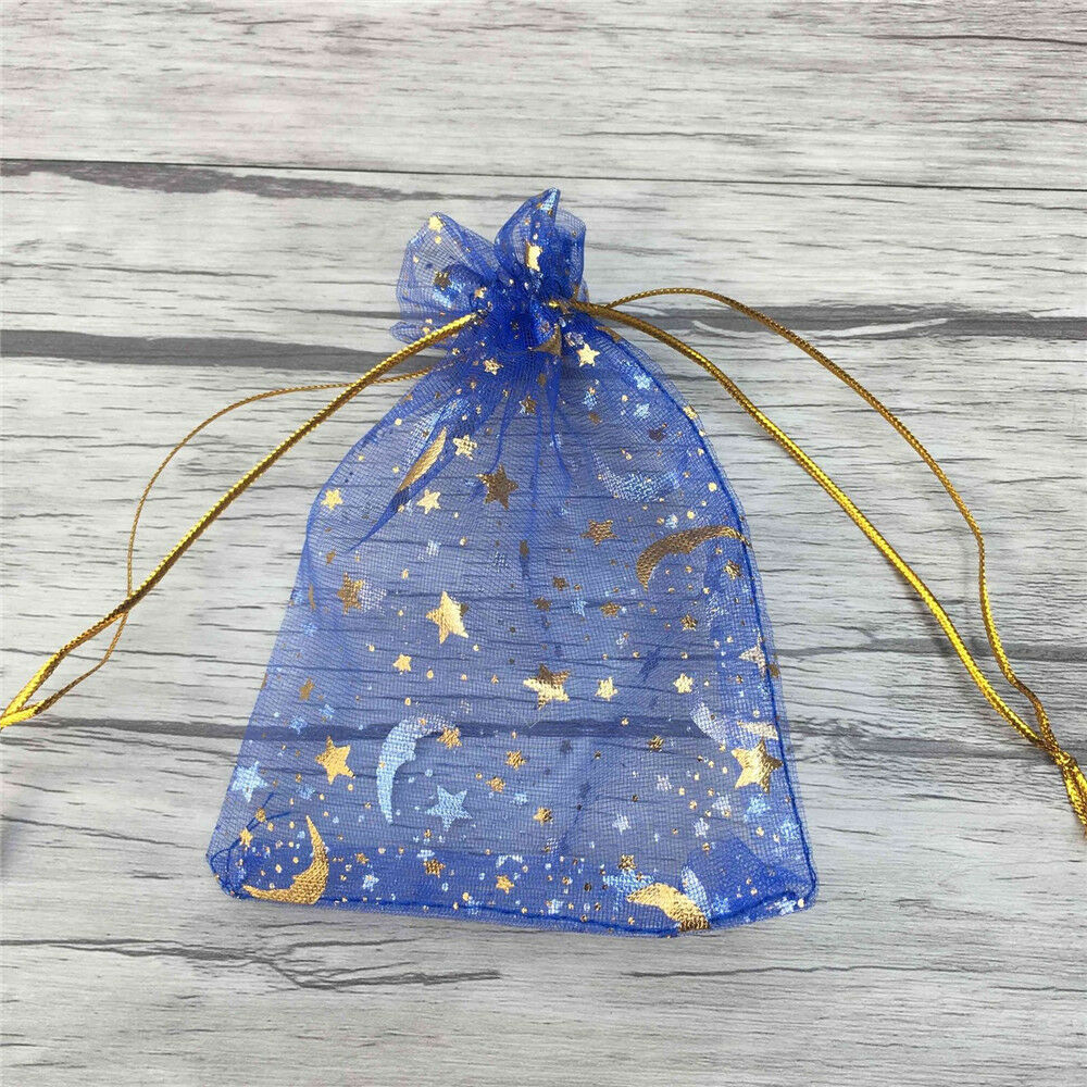 100Pcs Star Moon Organza Gift Bags Drawstring Party Wedding Jewelry Pouches Bags