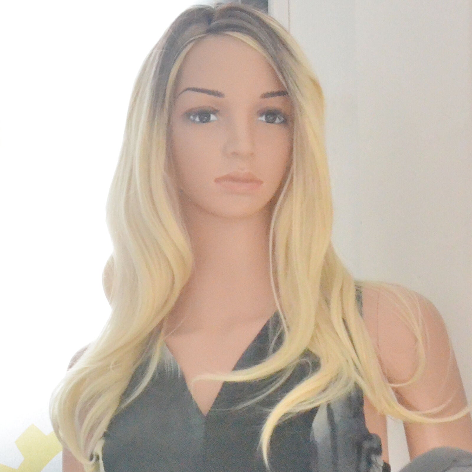 Fashion Girl Dark Roots Ombre Golden Blonde Wig Short Wavy Synthetic Wigs