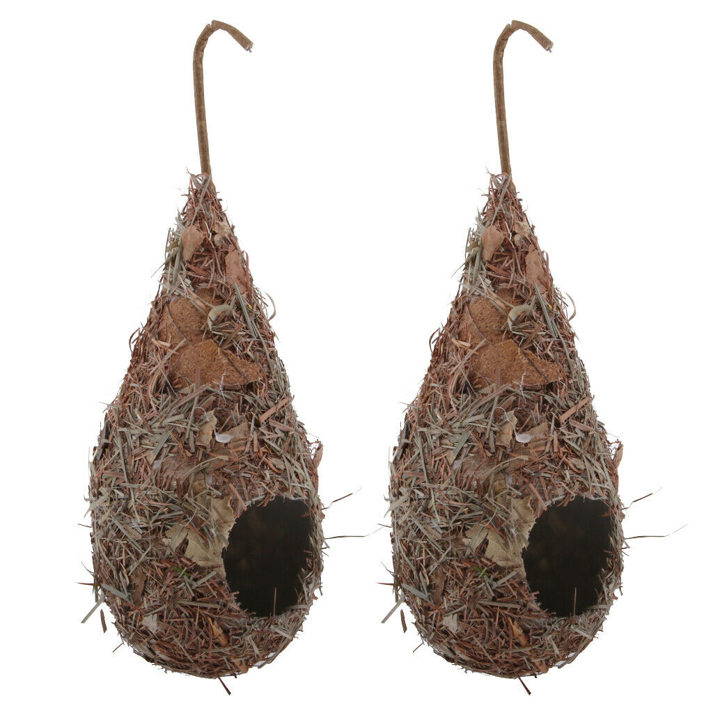 2 Pieces Handmade Woven Straw Bird Nest Cage Birdhouse Bed House for Parrot