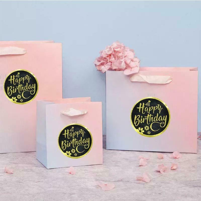 500pcs Bronzing Happy Birthday Stickers Round Seal Labels for Party Gift Decor