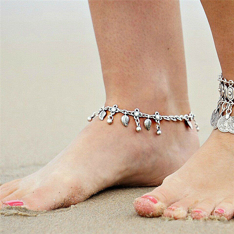 Hot Retro Metal Water Drops Leaf Tassel Anklet Chain Bohemia Anklet Jewelry Pb