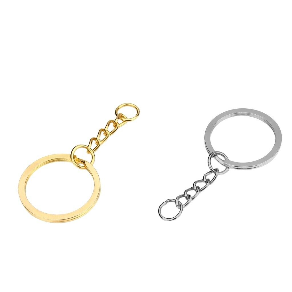 Platinum Tone 20 Keyring Key Chain Finding Split Rings with Link, 28mm