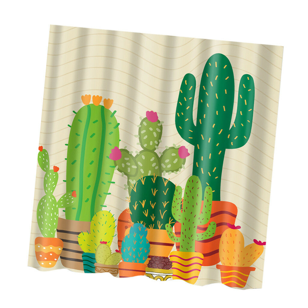 Cactus Shower Curtain Bathroom Waterproof Polyester Fabric Bath Hook Decor