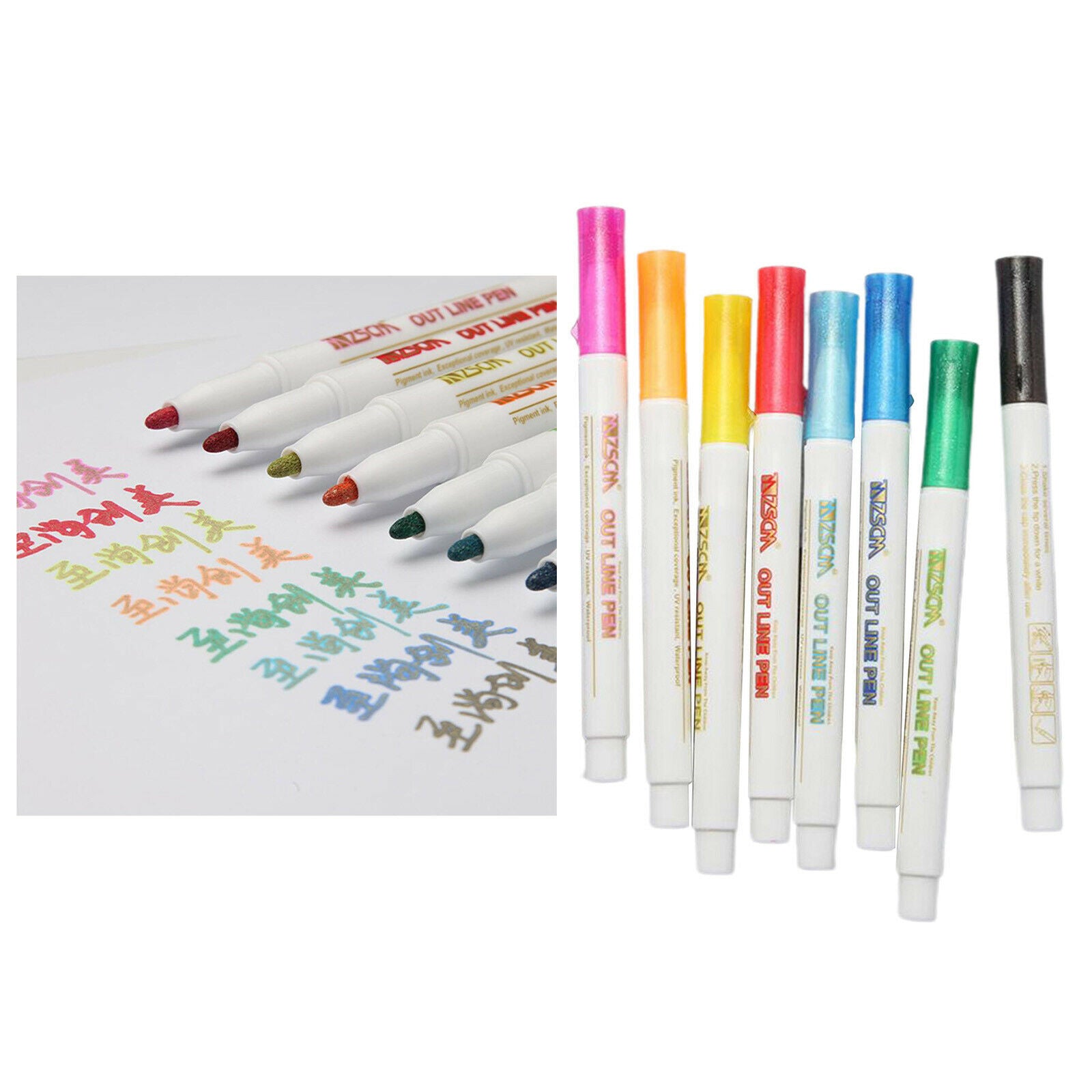 8 Colors Metallic Markers Double Line Outline Pens Writing Drawing Pens Painting