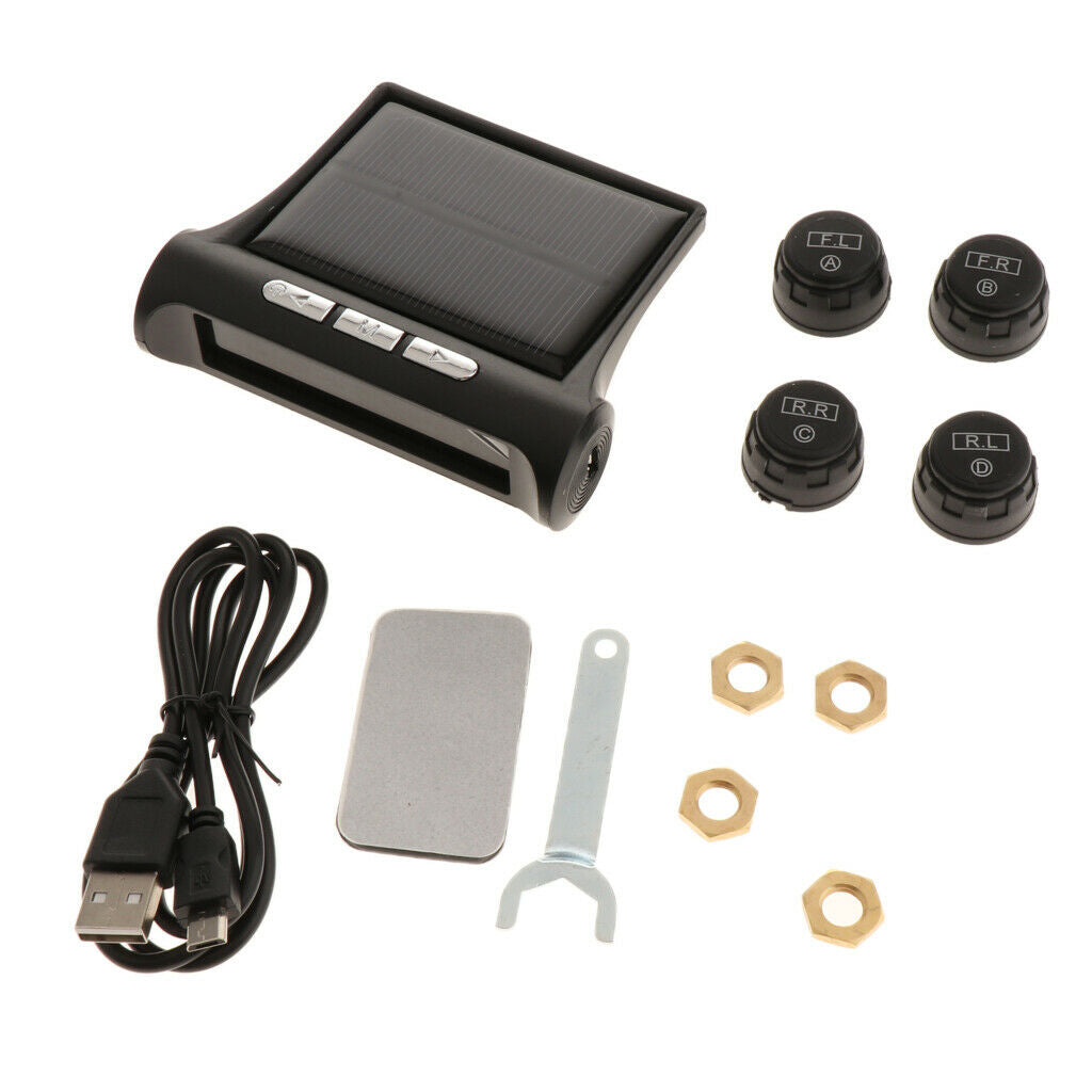 Solar Power Tire Pressure Monitoring System Automatic Alarm LCD Display