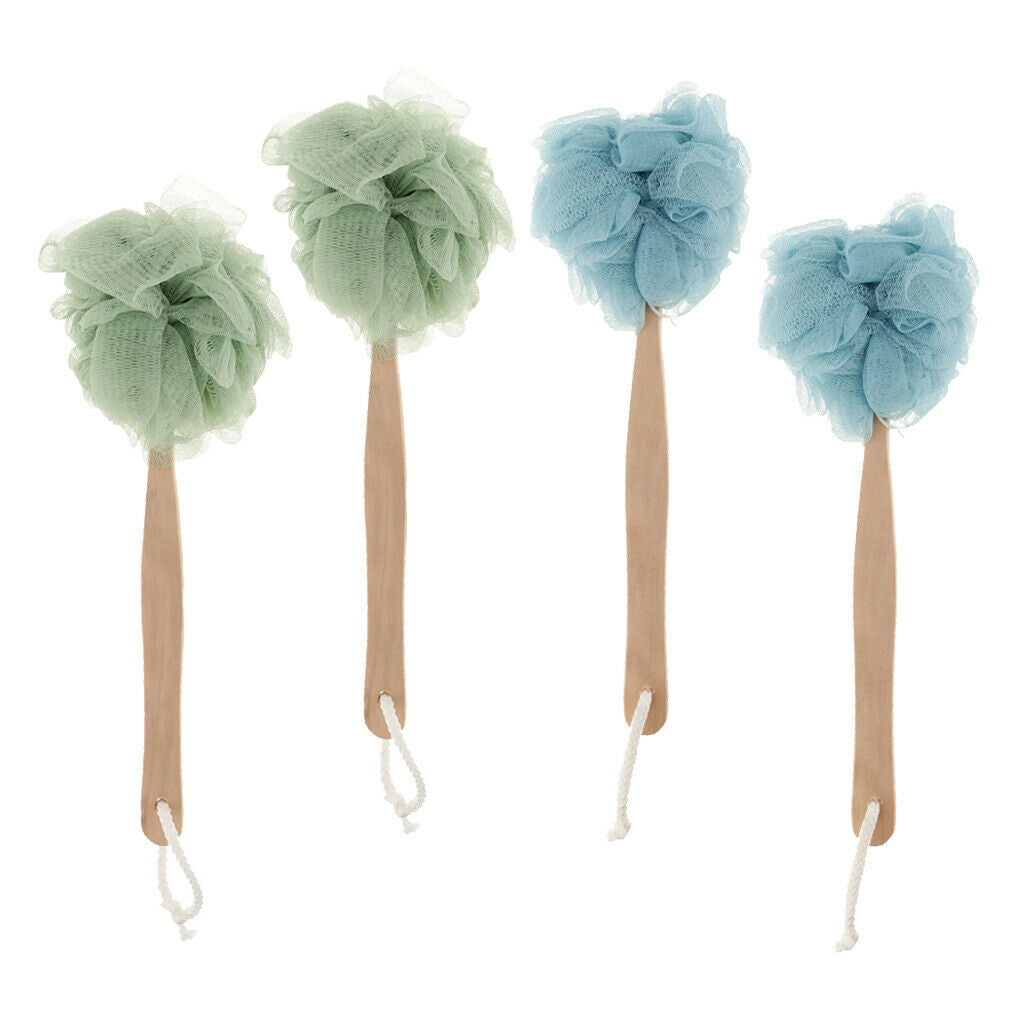 Pack of 4 Wood Stick Shower Body Brush Back Scrubber Exfoliator Face Washing