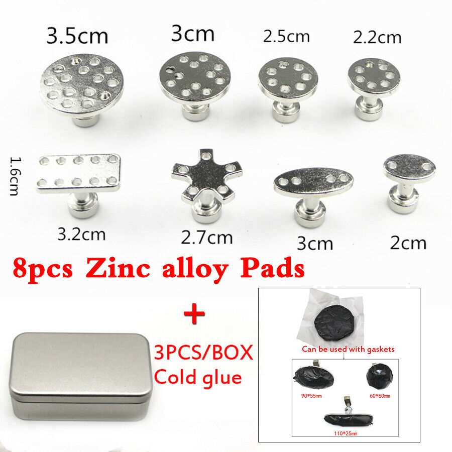 11pcs/Set Car Body Panel Bumper Dent Repair Tool Zinc Alloy Pads + Cold Glue