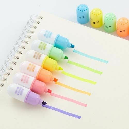 6-Pcs Mini Cute Highlighter Pen Supplies Graffiti Writing School Office Gift CA