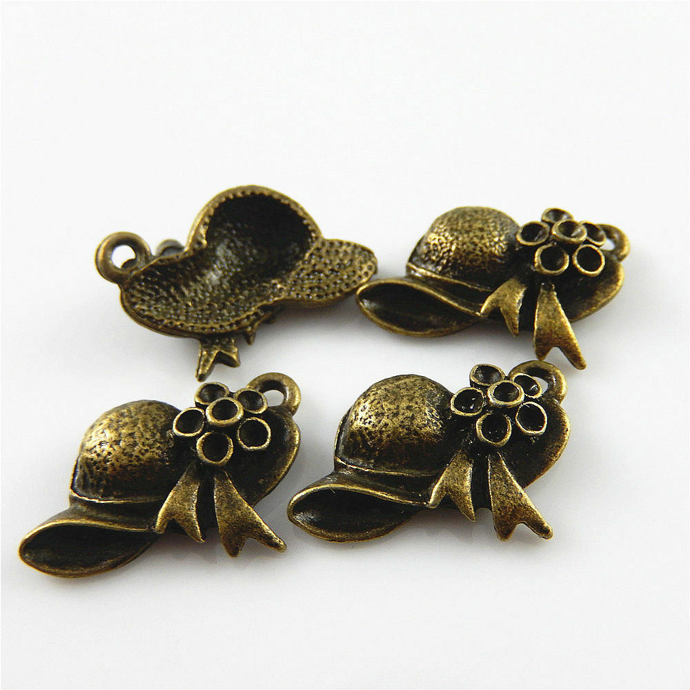 30-Pack Antiqued Bronze Metal Women's Sun Hat Jewelry Pendant Charm 30x13x5mm