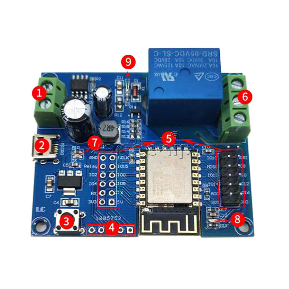 DC5-80V Power Supply ESP8266 WIFI Relay Module ESP-12F Development Board
