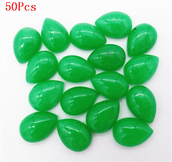50Pcs 14x10x6mm Wholesale Green Malay Jade Teardrop Cab Cabochon DIY HH7264