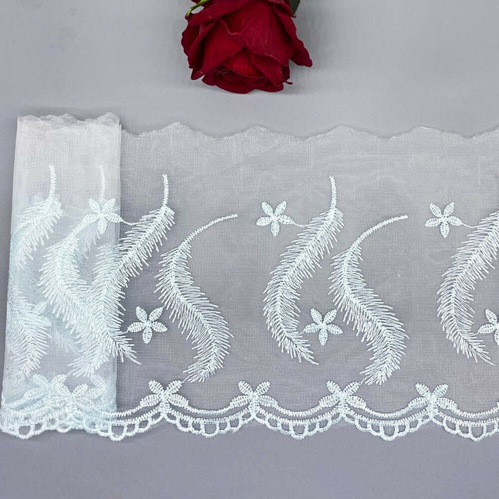 2 Yards Embroidered Lace Trim Feather Fringe Clothing Wedding Dress Sewing DIY