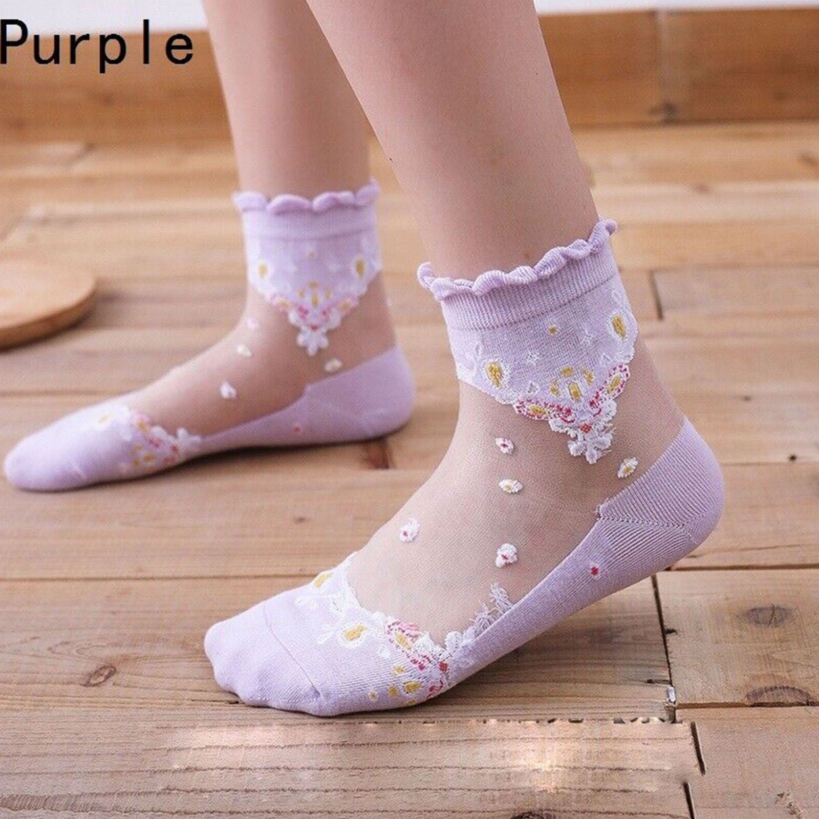 6 Pairs of Ladies Flowers See Through Lace Ruffle Short Ankle Socks  Sweet Thin
