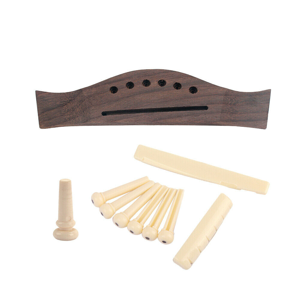 Rosewood Bridge+Bone Bridge Pins Saddle Nut Set for Folk Guitar Musical