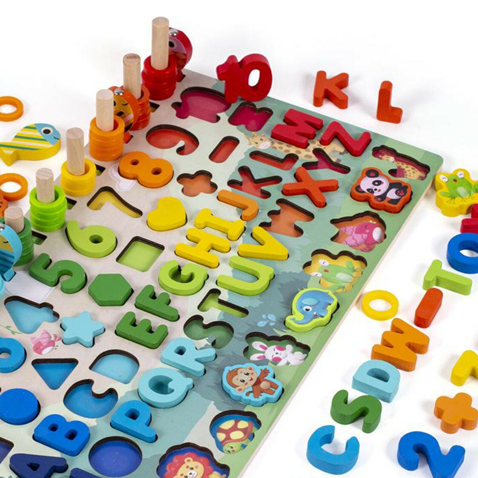 Wooden Alphabet Number Shape Puzzles Board Toddler Preschool Learning Toys