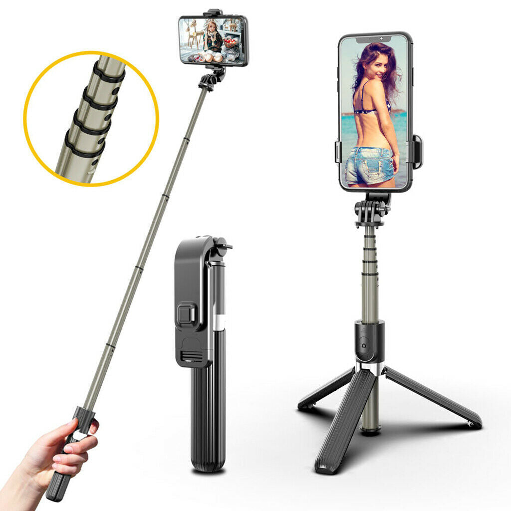 Bluetooth Phone Tripod Selfie Stick Aluminum Alloy Extendable Remote Control