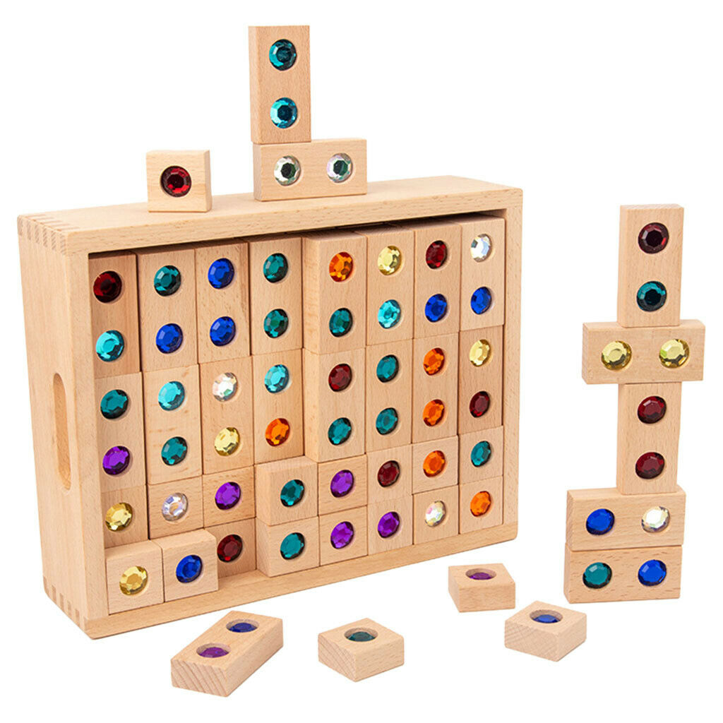 Wooden Colorful Gems Blocks Toys Stacking Educational Learning for Toddlers